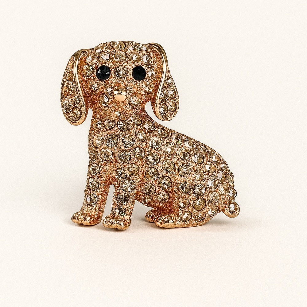 ⚜️ Sparkling Rose Gold Dog Brooch with Crystals 💎❤️🔥 - Picture 1 of 7